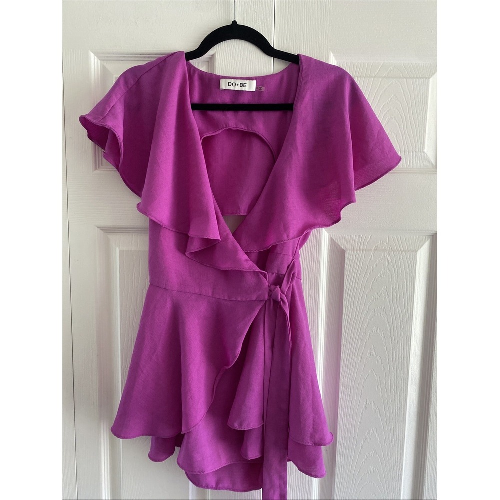 DO+BE Ruffle Wrap Top Womens Size S Magenta Pink Open Back Summer Boho Linen-Mix